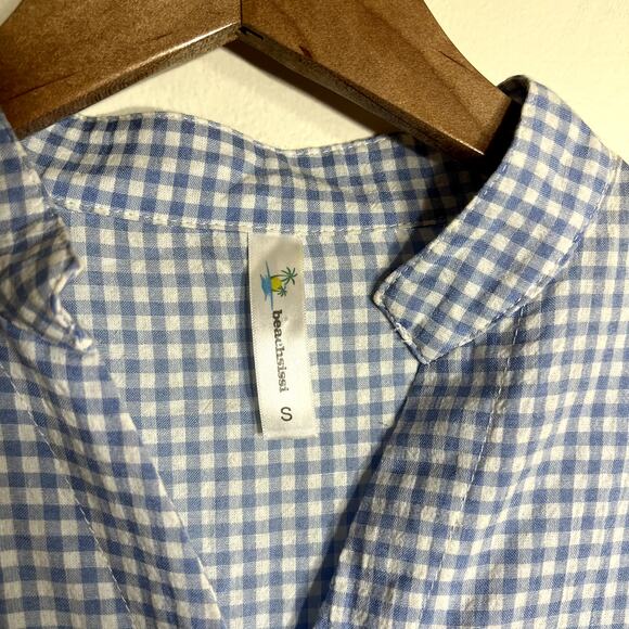 Blue and White Checked Tiered Dress - Picture 3 of 4